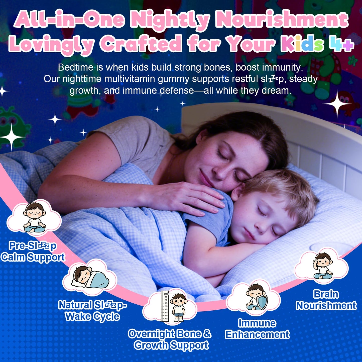 EnvyCure Kids Melatonin-Free Sleep Aid Gummies, Nighttime Multivitamin with Magnesium Glycinate, Saffron, Calcium D3+K2, Inositol – Sugar Free, 120 Gummies