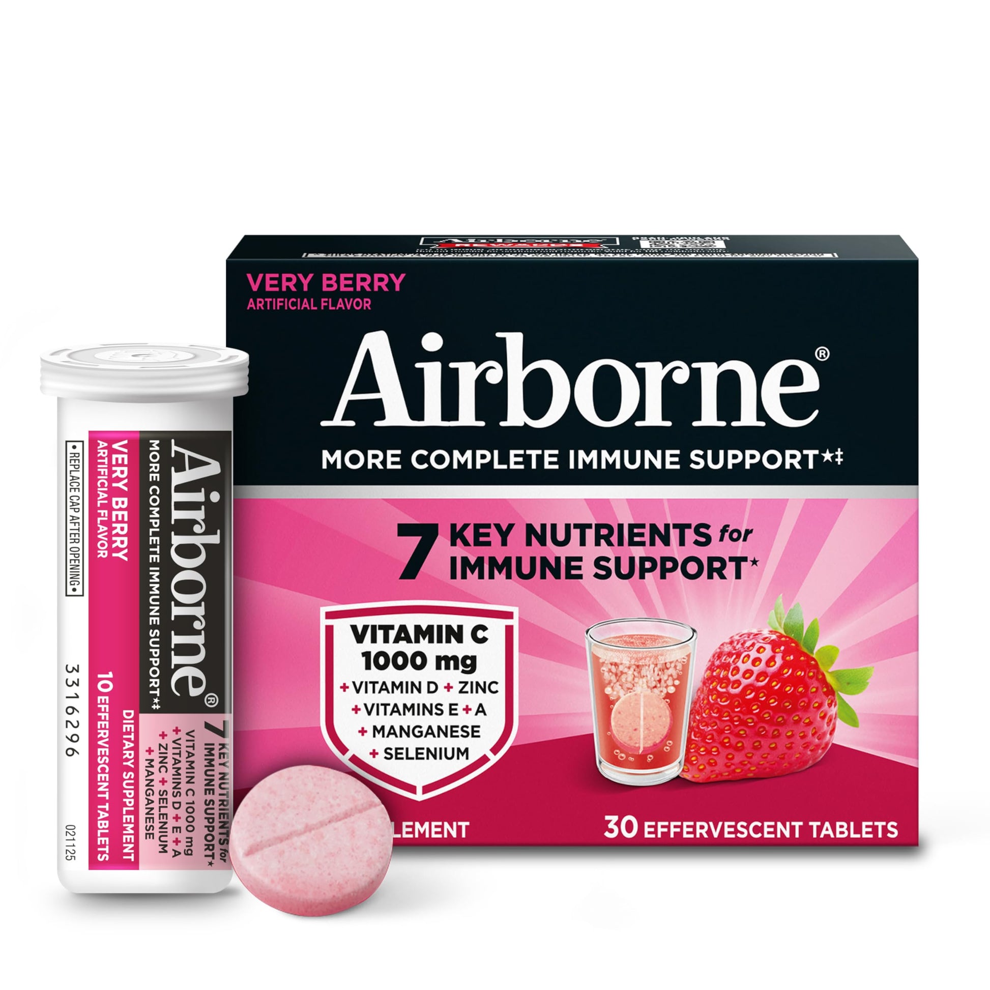 Airborne Vitamin C 1000mg with Vitamin D + Zinc Sugar Free Multivitamin Immune Support Tablets, 30 Tablets