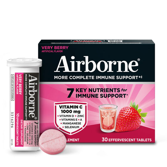 Airborne Vitamin C 1000mg with Vitamin D + Zinc Sugar Free Multivitamin Immune Support Tablets, 30 Tablets