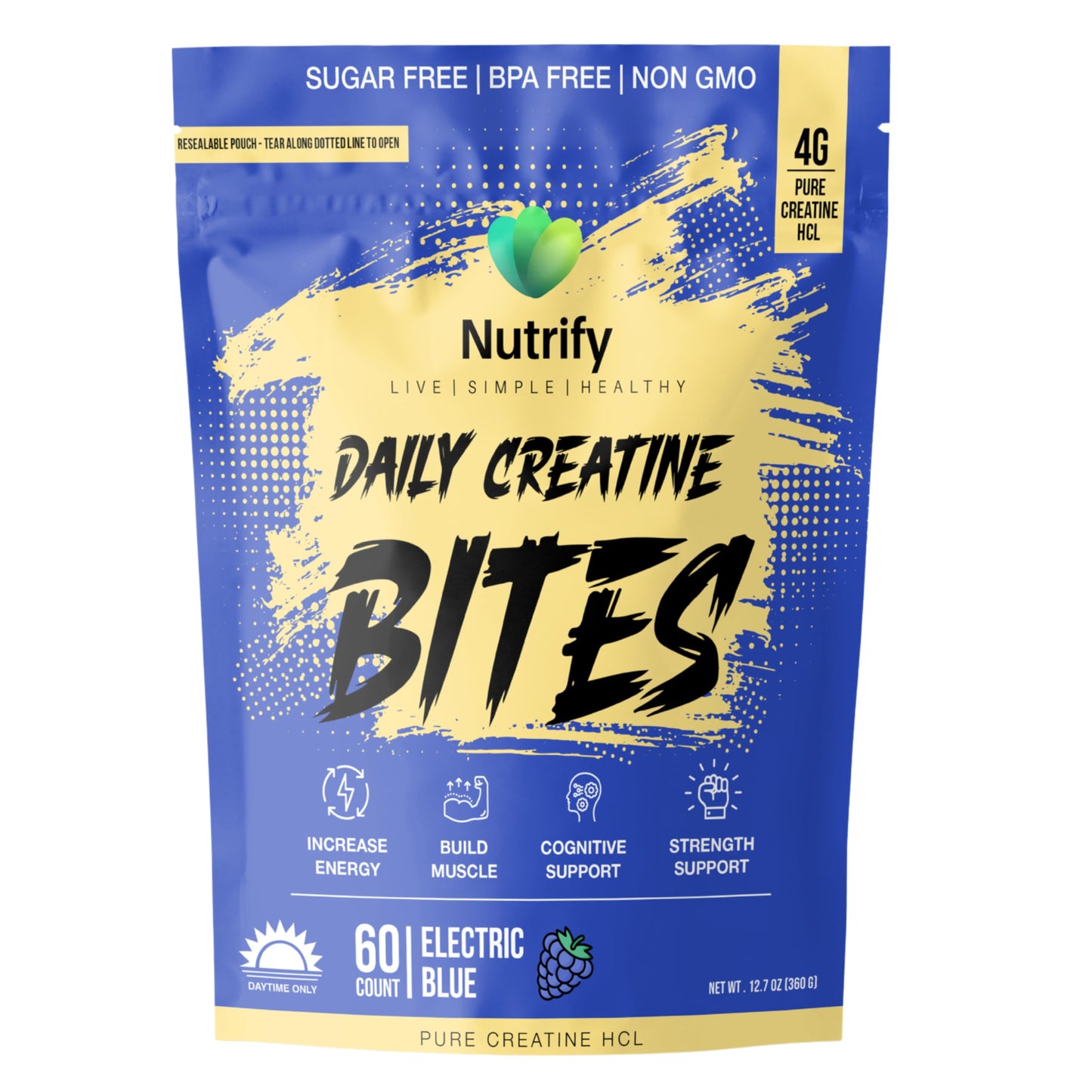 Nutrify Daily Creatine Gummies for Women and Men - 4g Creatine Monohydrate per Serving for Muscle Growth & Recovery - Sugar-Free, Low-Calorie, with Vitamin B12 for Energy Boost (Electric Blue) 60 Gummies
