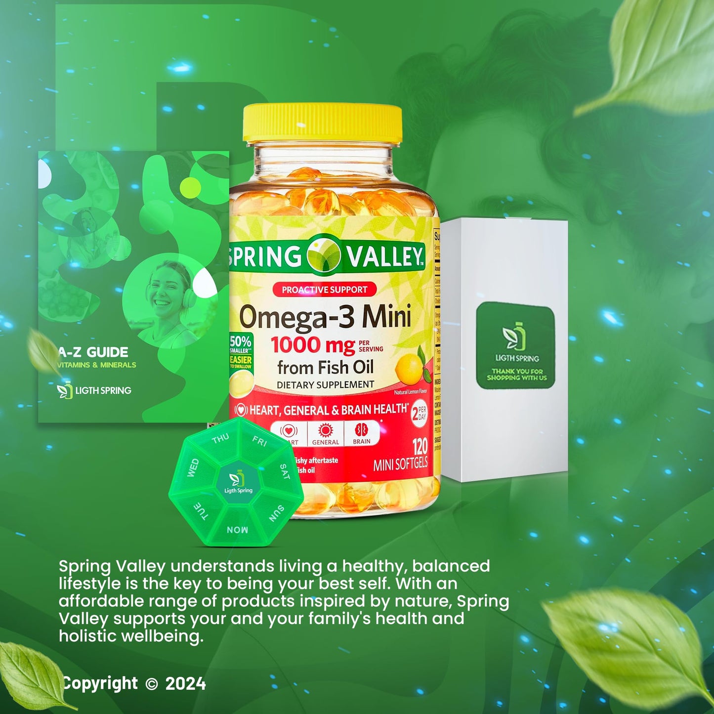 LightSpring Omega-3 Mini Fish Oil Softgels, 1000 mg, 120 Count