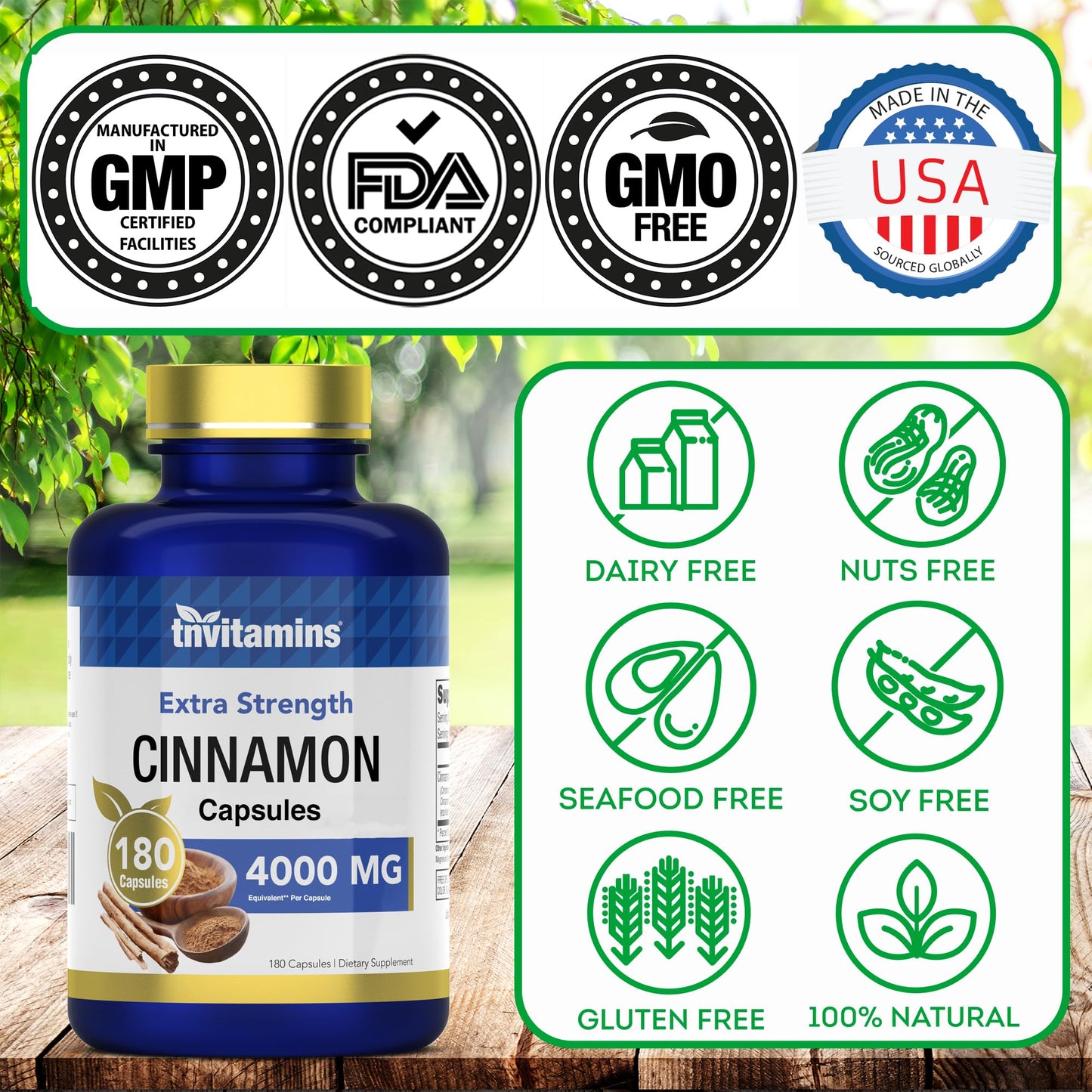 tnvitamins Cinnamon Capsules 4,000 mg Equivalent, 180 Capsules