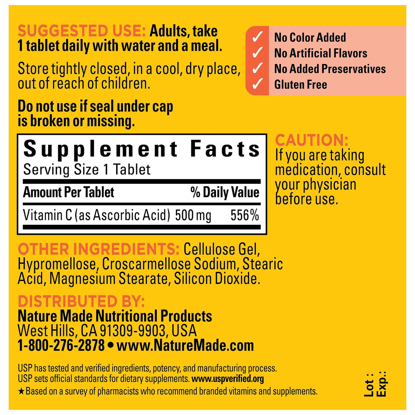 Nature Made Vitamin C 500 mg Tablets, 100 Tablets