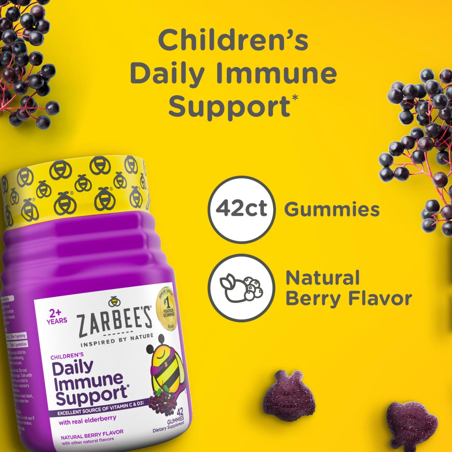 Zarbee's Elderberry Gummies for Kids Immune Support, 42 Count