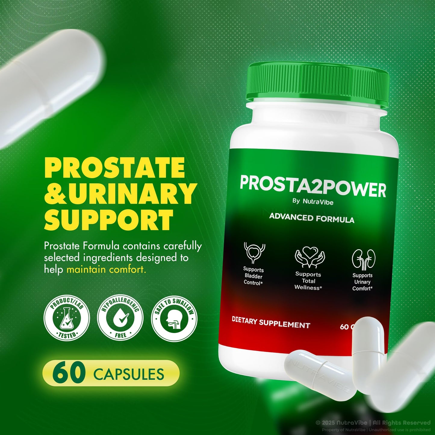 NutraVibe Prosta2Power Daily Prostate & Urinary Support Formula Capsule, 180 Capsules