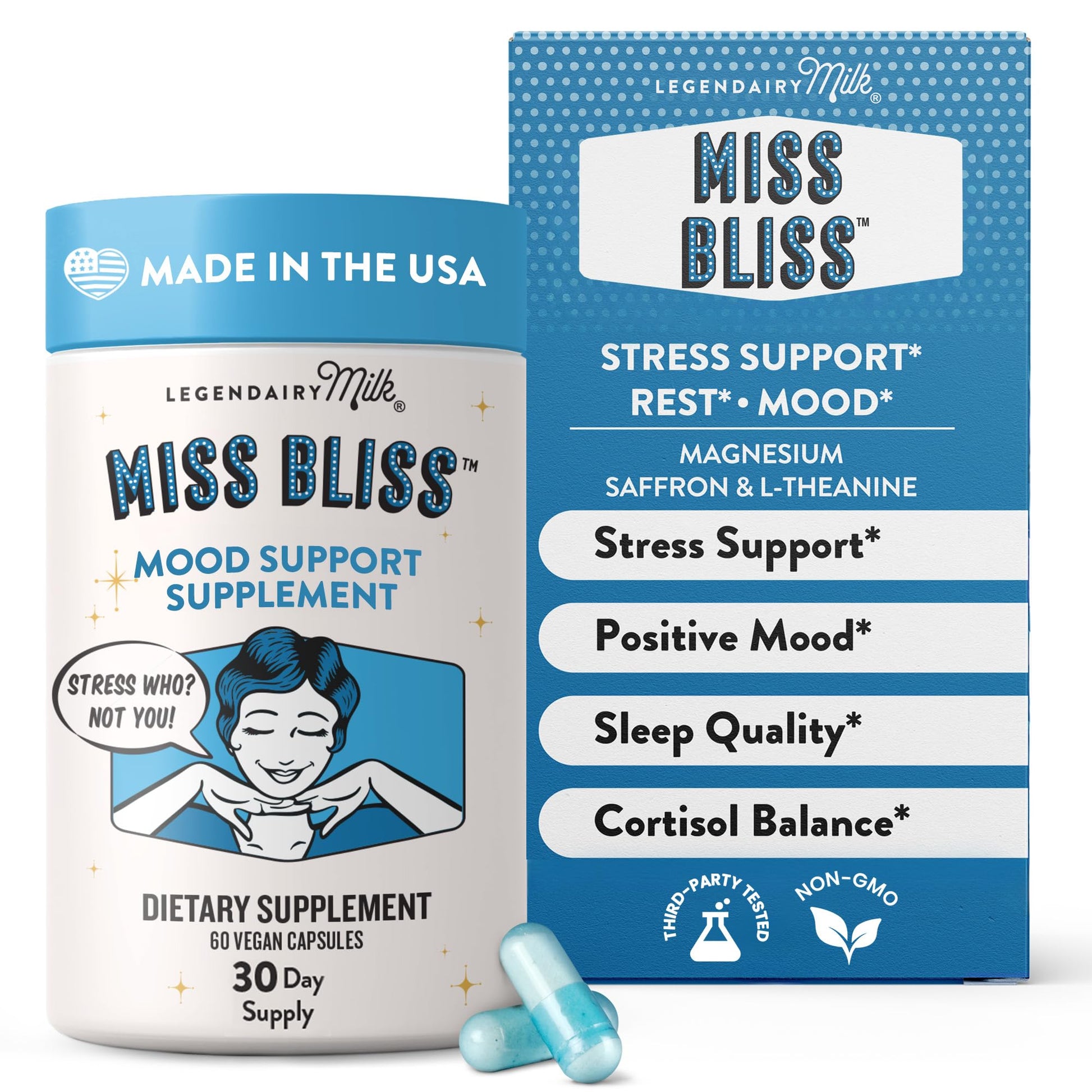 Legendairy Milk Miss Bliss Stress Support, Saffron & Magnesium, 60 Capsules
