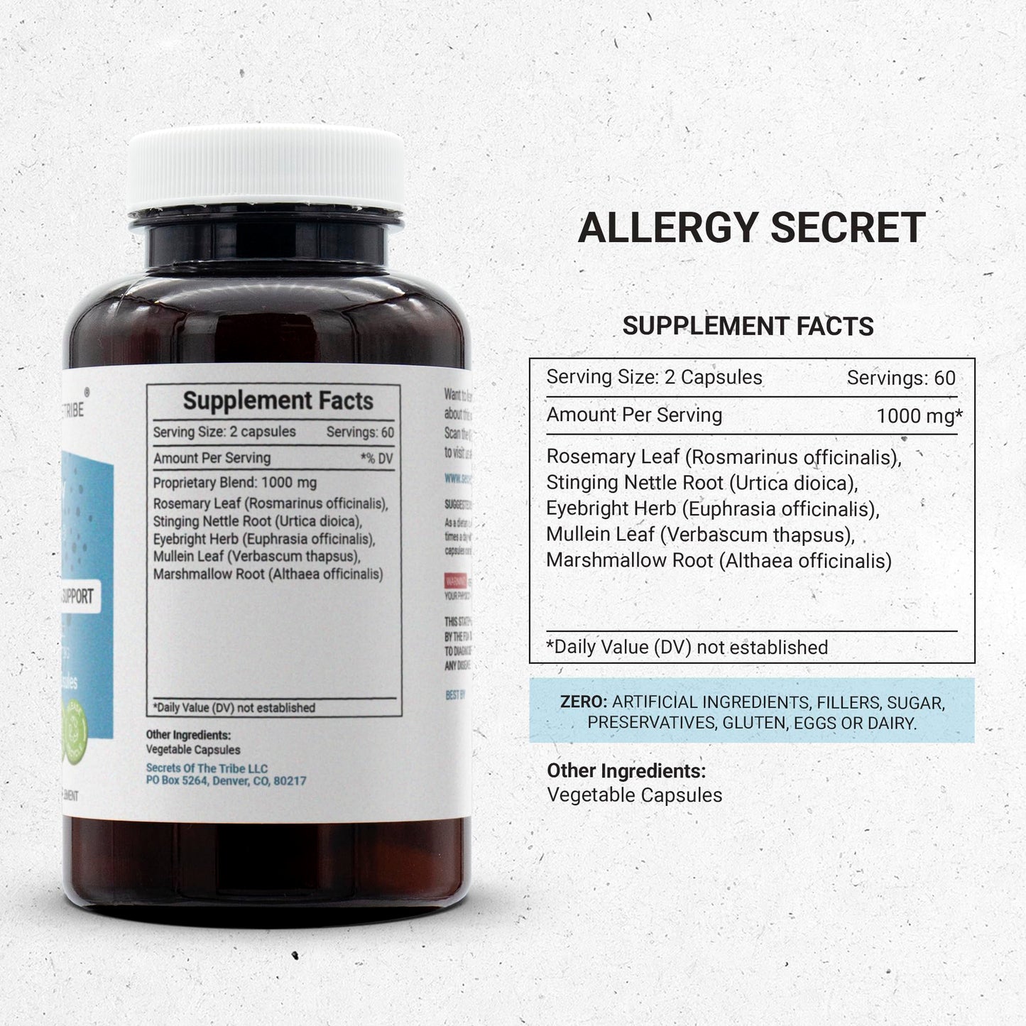 Secrets of the Tribe Allergy Secret, Allergy/Congestion Support, Herbal Supplement Blend Capsules 120