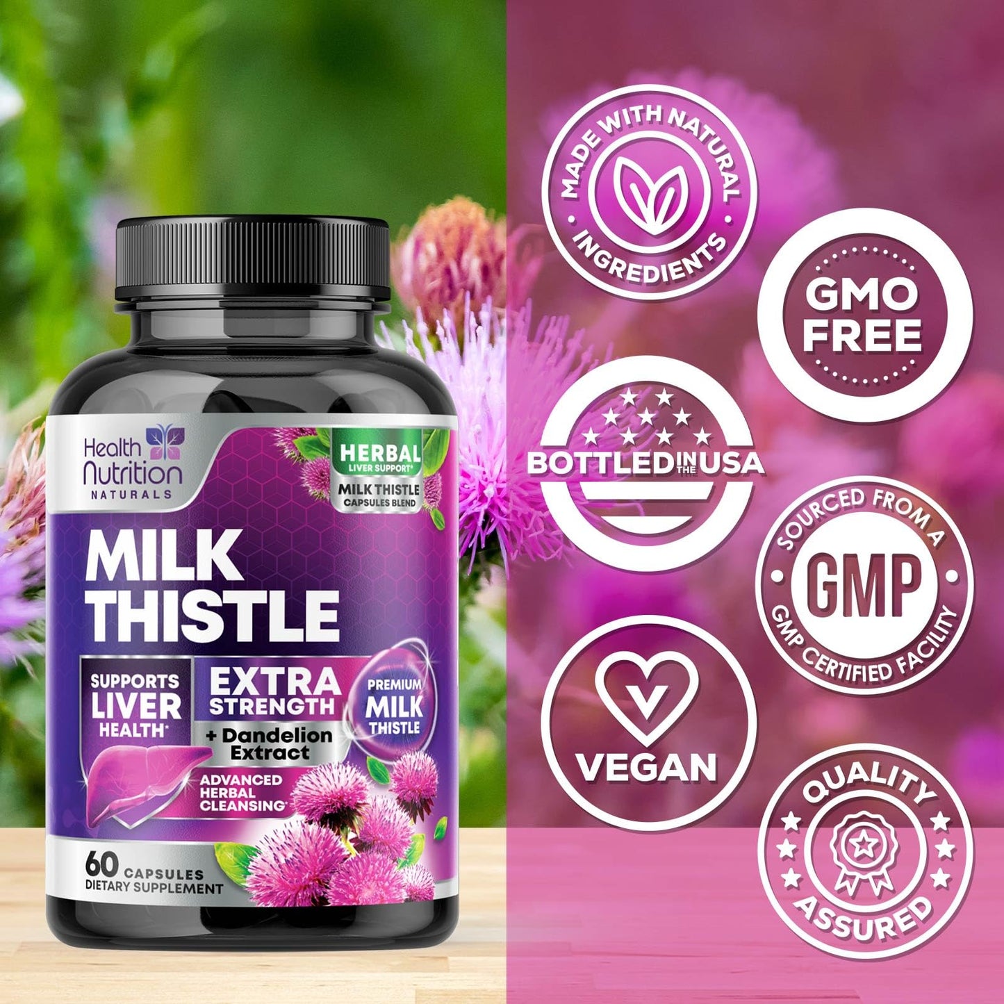 Health Nutrition Naturals Milk Thistle Supplement Capsules, 60 Capsules