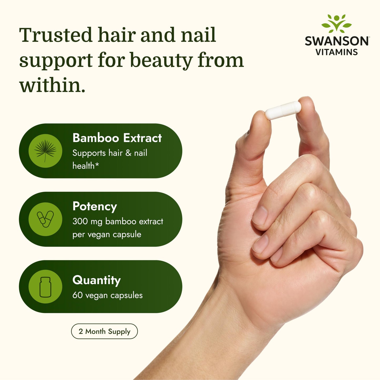 Swanson Bamboo Extract Silica Capsules, 60 Count