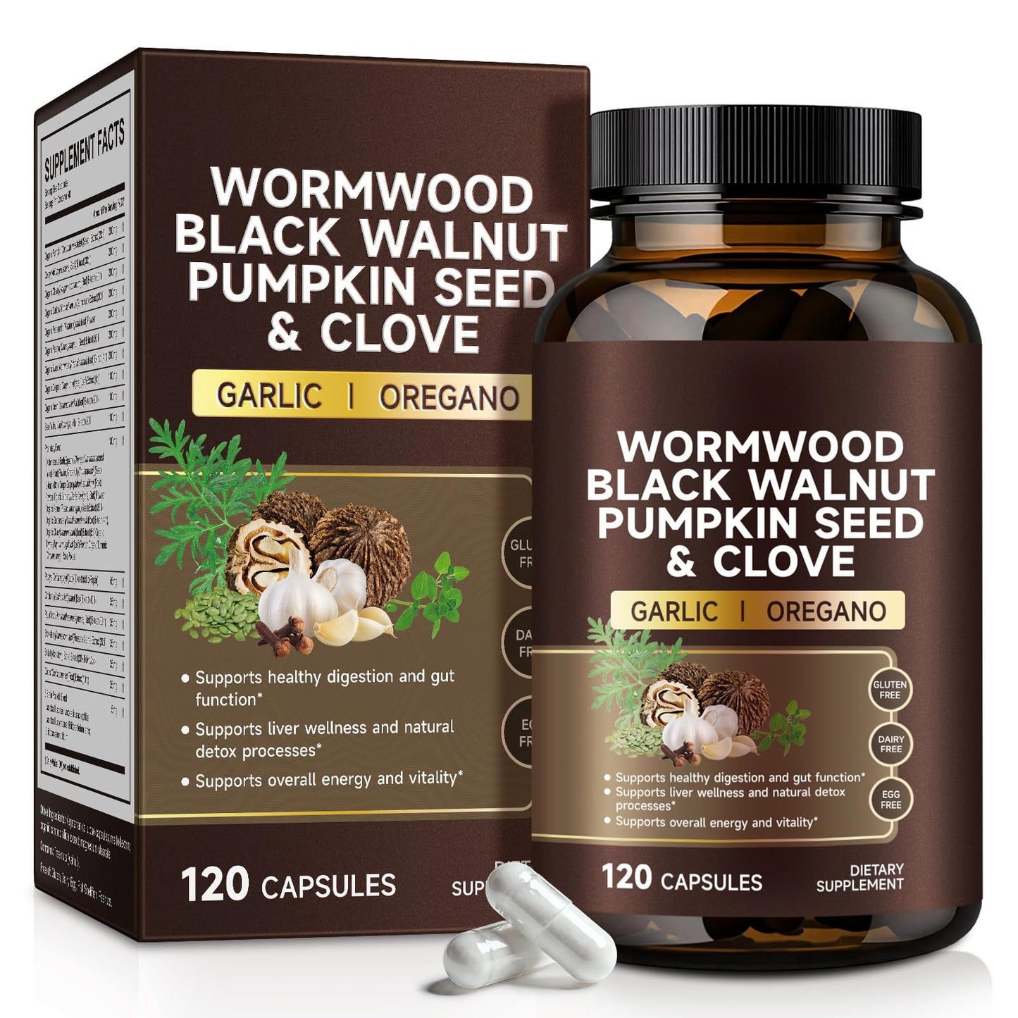 XCTTDXEH Wormwood Black Walnut Clove Capsules 120 Count