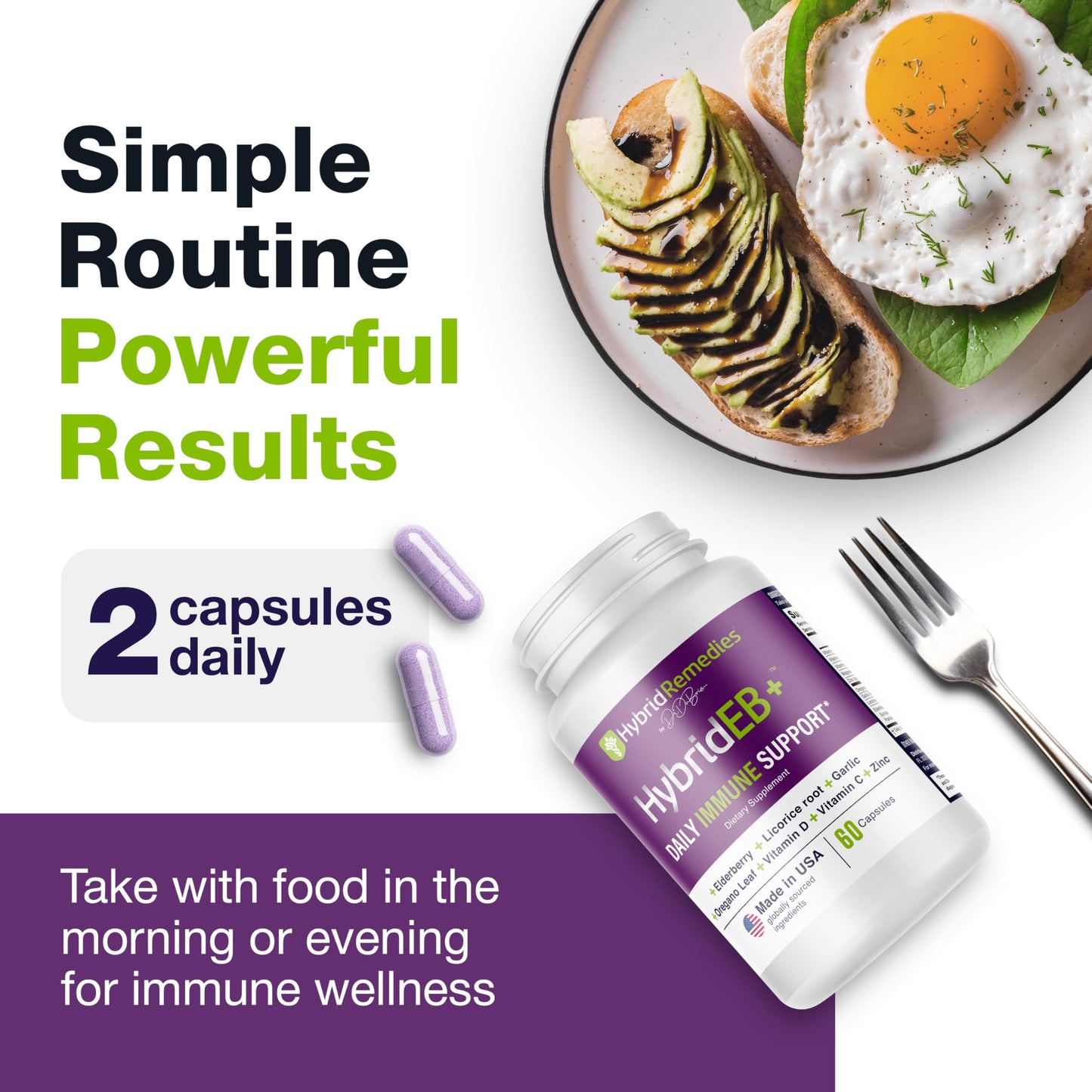 Hybrid EB Sambucus Elderberry Immune Support with Vitamin C, Zinc, Vitamin D3 60 Capsules