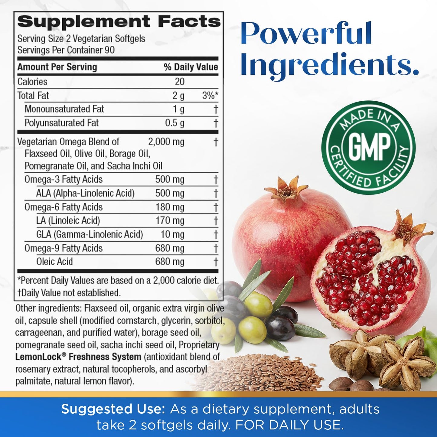 Purity Products Vegan Omega-3-6-9 Formula Essential Fatty Acid Complex Softgels 180 Count