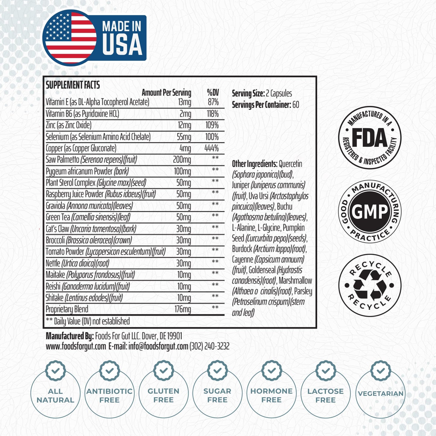 Foods For Gut Innovative Prostate Formula for Men Capsule 120 Count