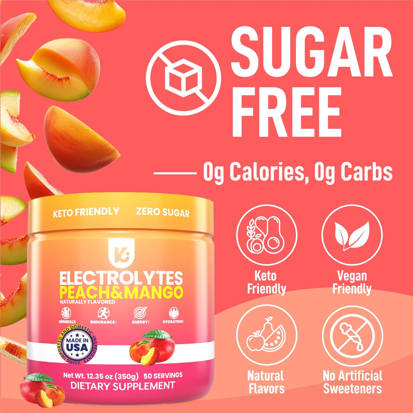 Keppi Electrolytes Powder Peach Mango, 50 Servings