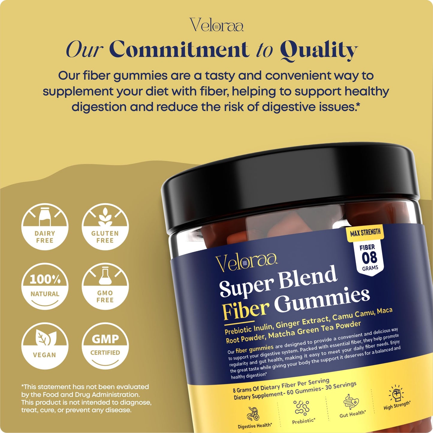 Veloraa Super Blend Fiber Gummies for Adults Chewable – 60 Count