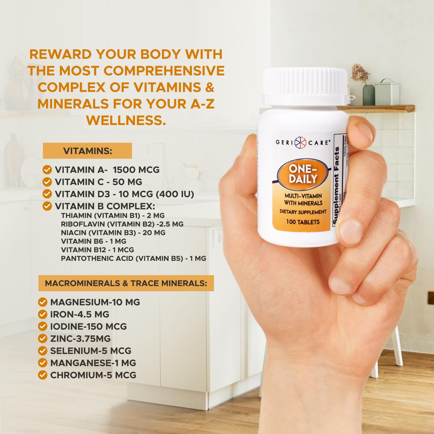 GeriCare One-Daily Multivitamins with Minerals for Men & Women, 100 Tablets