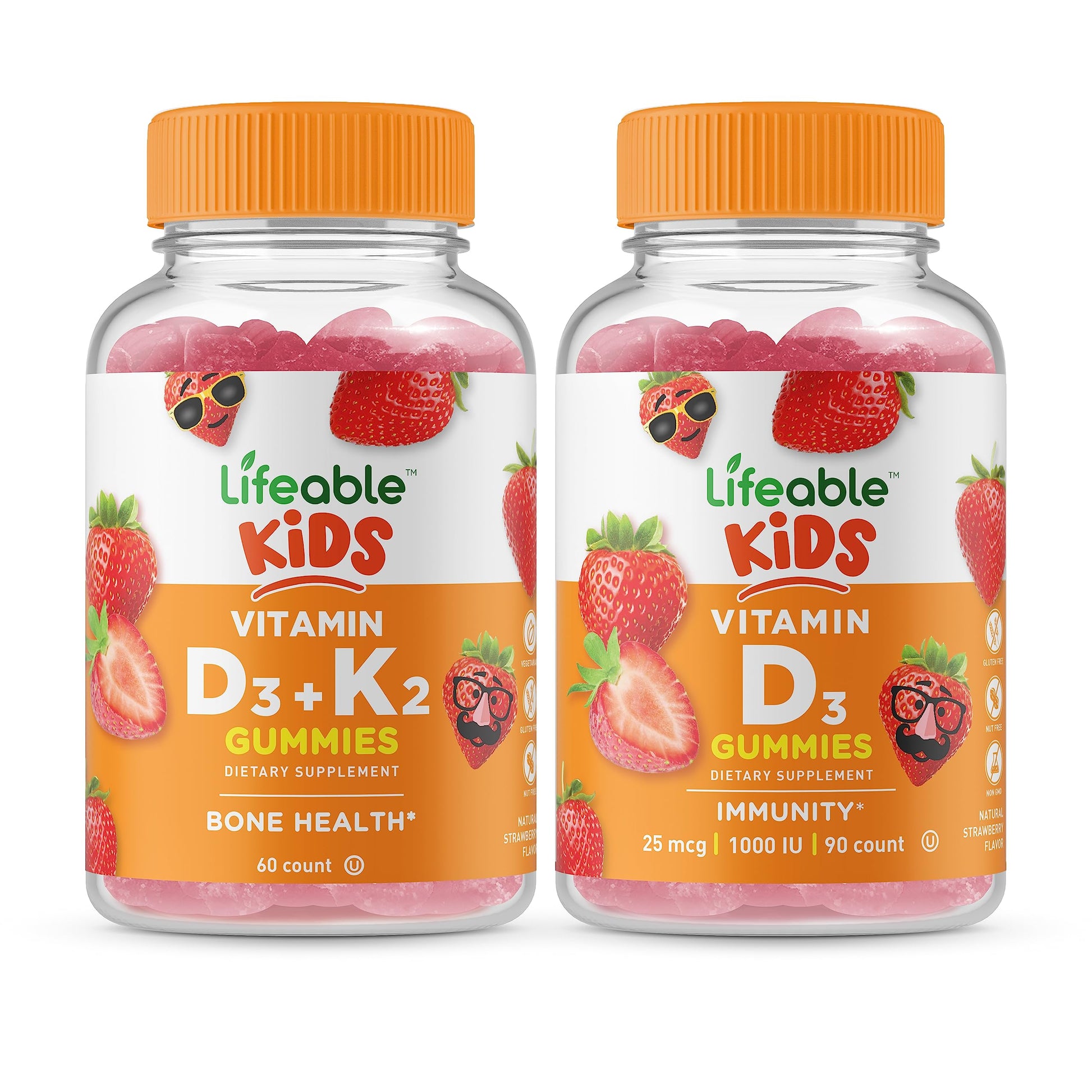 Lifeable Vitamin D3 + Vitamin K2 Kids + Vitamin D Kids Gummies, 180