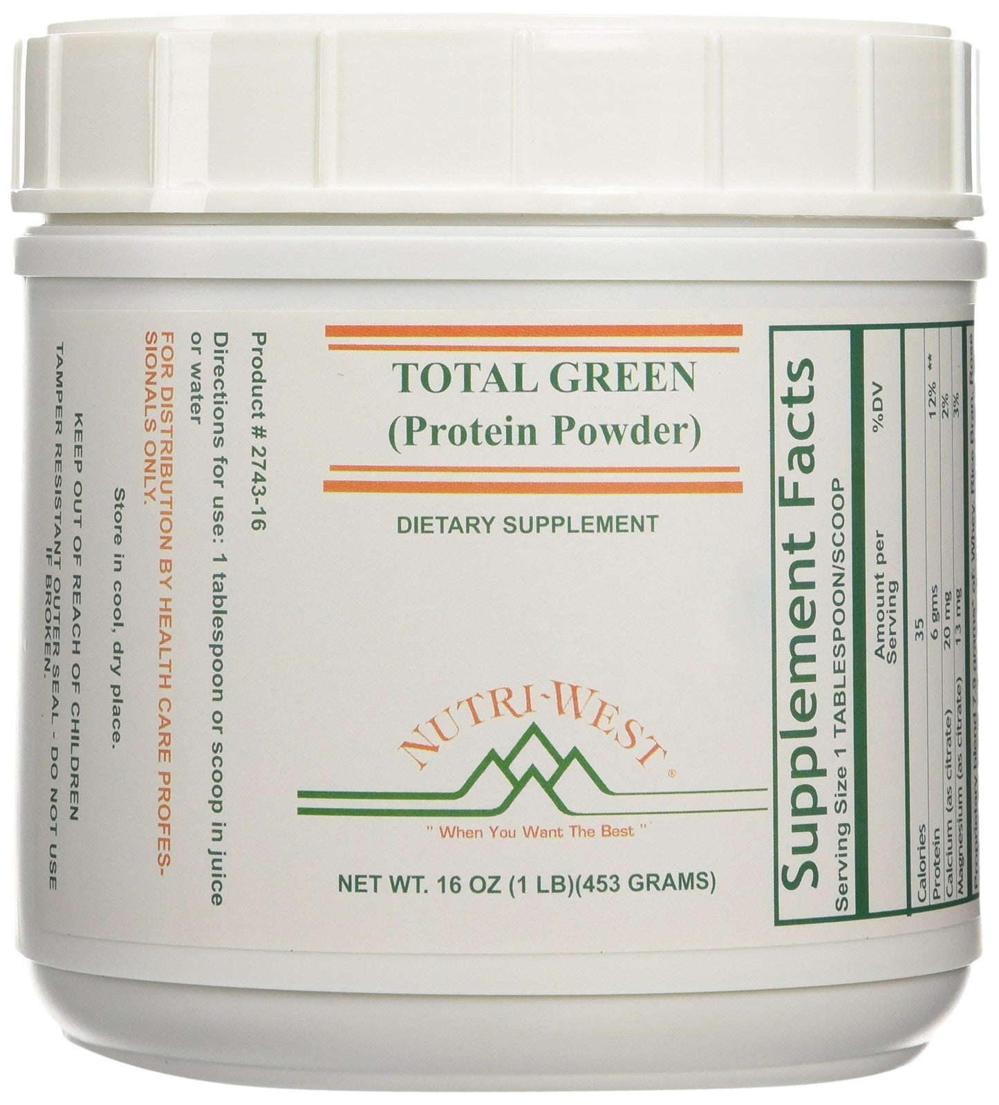 Nutri-West Total Green Protein Powder 16 oz
