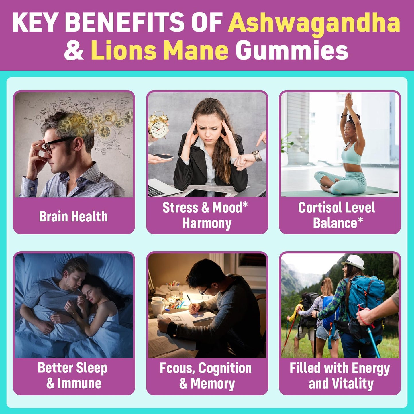 GENFOJAS Ashwagandha & Lions Mane Gummies Gummy 60 Count