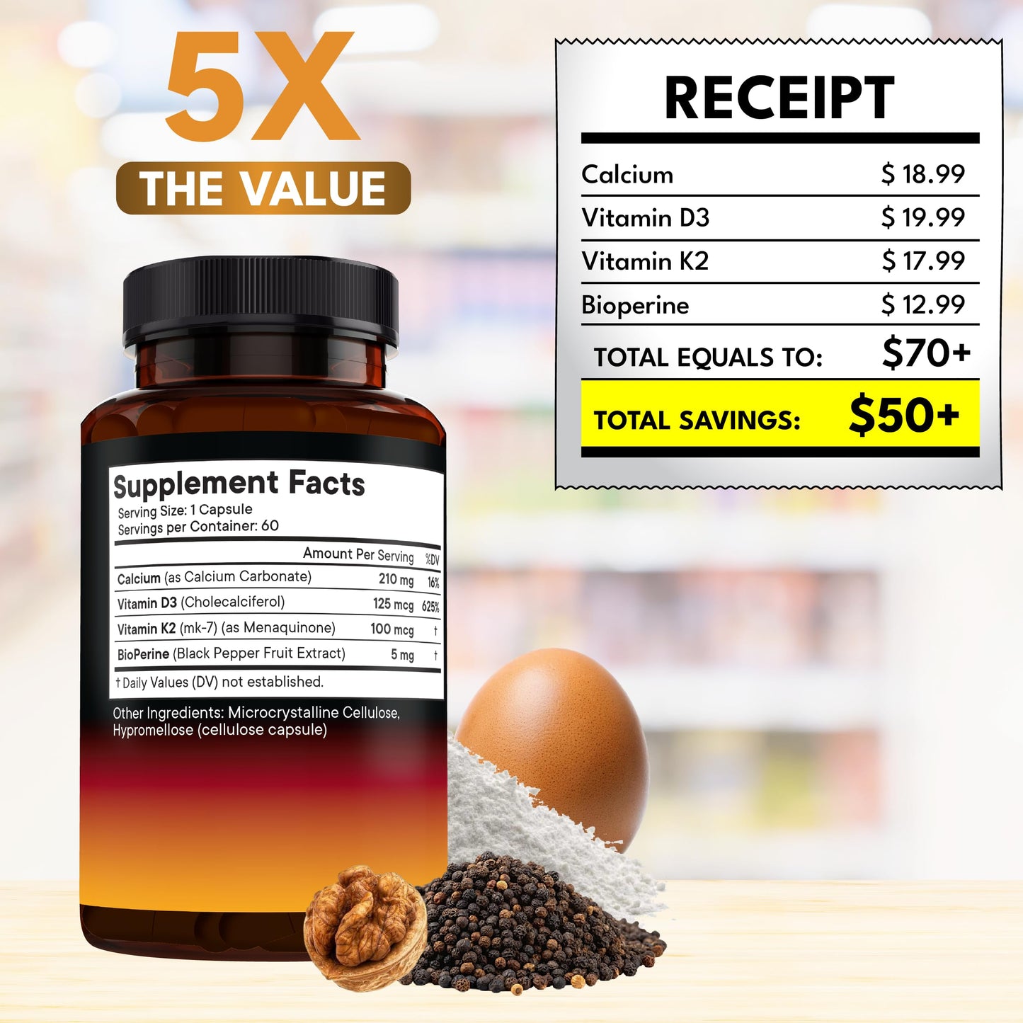 NEW AGE Vitamin D3 5,000 IU + K2 MK-7 100 mcg 2-in-1 Bone, Immune & Heart Support, 180 Capsules