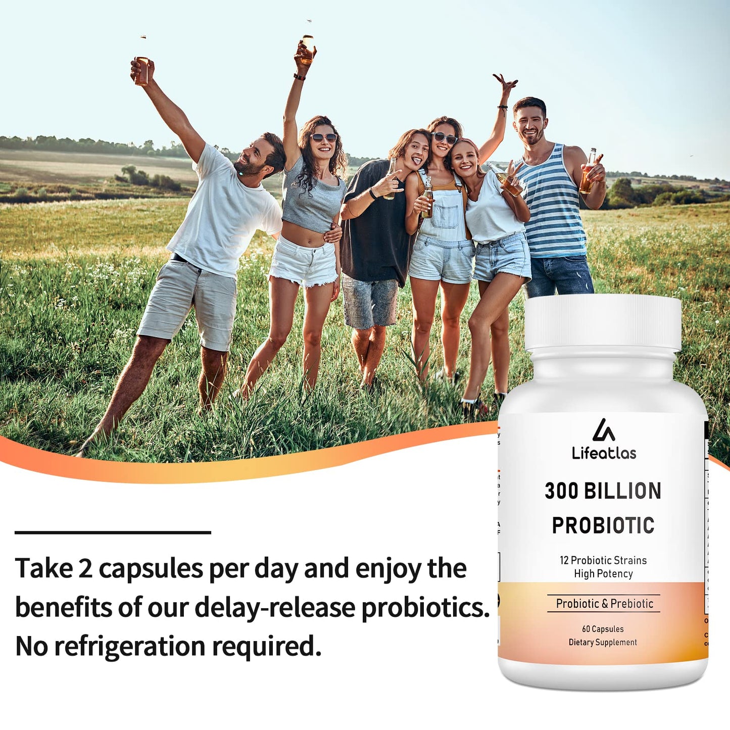 Lifeatlas 300 Billion CFU Probiotics Capsule, 60 Count
