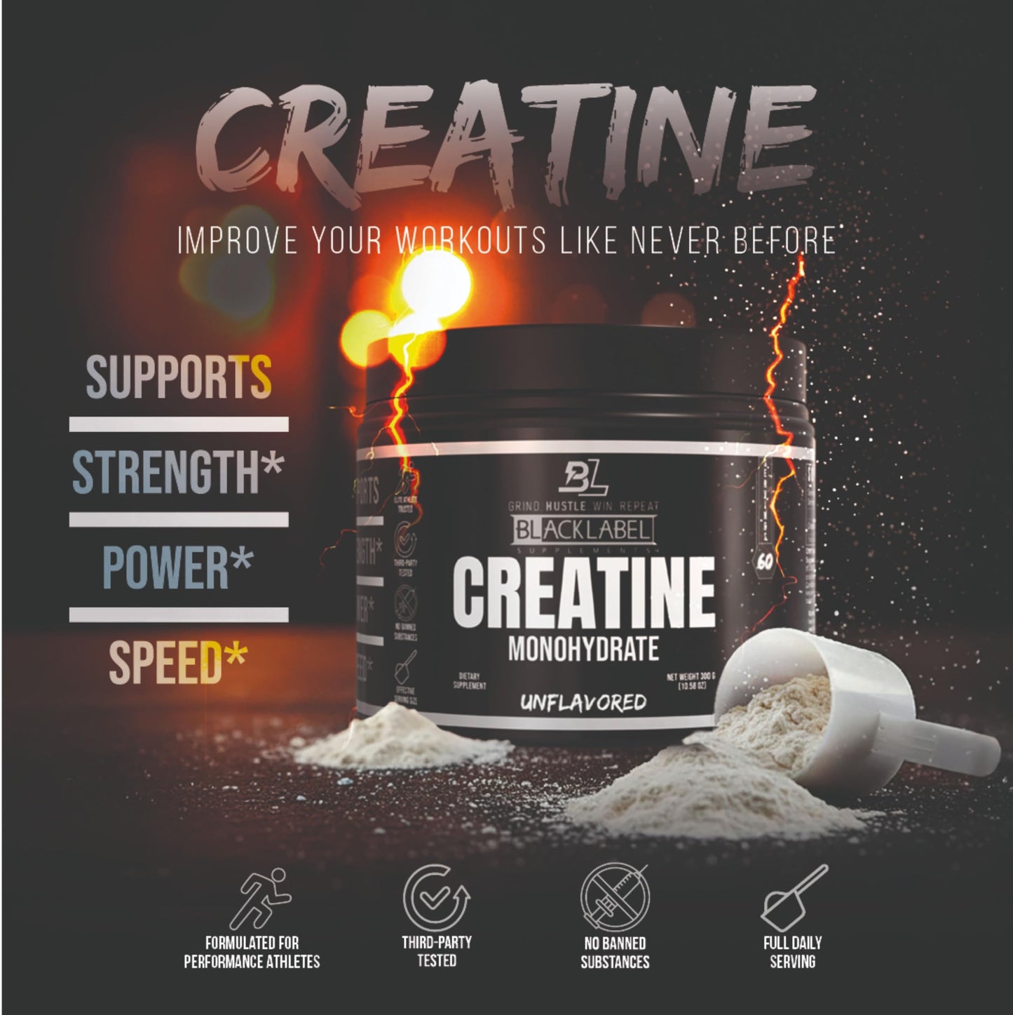BLACKLABEL Supplements Creatine Monohydrate Powder 10.58 Ounce