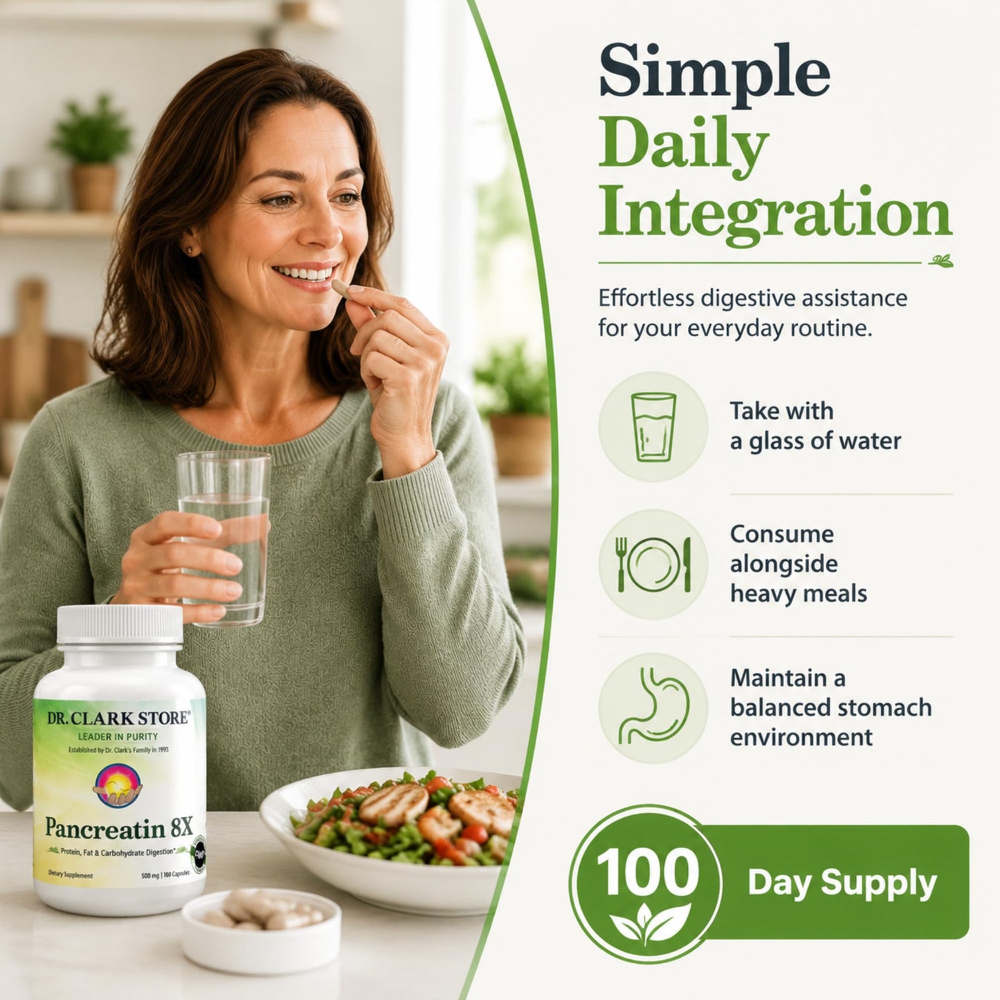 Dr Clark Store Pancreatin 8X Enzyme Supplement 500mg Capsules, 100 Count