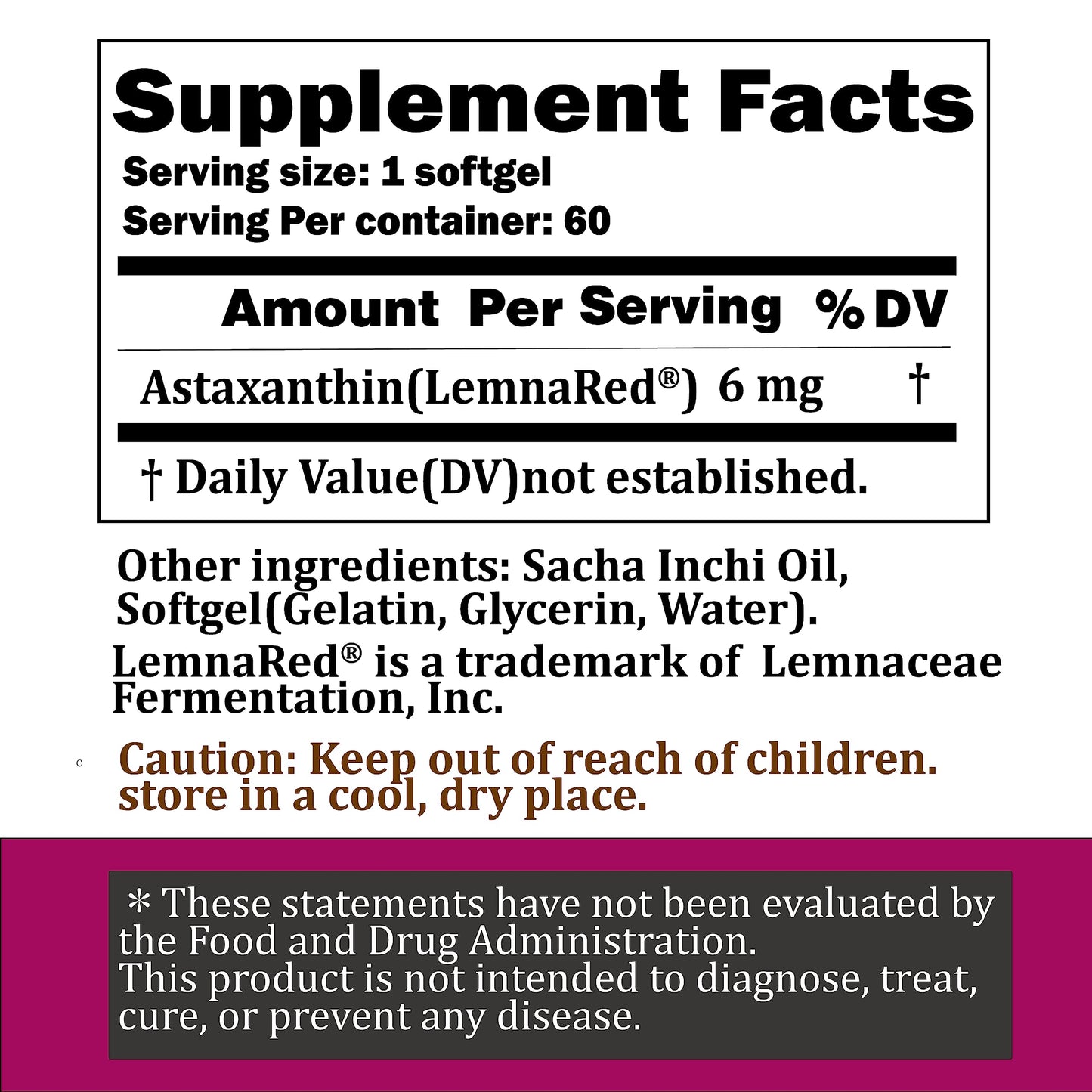LemnaRed Free-Form Astaxanthin 6mg Softgel, 60 Softgels