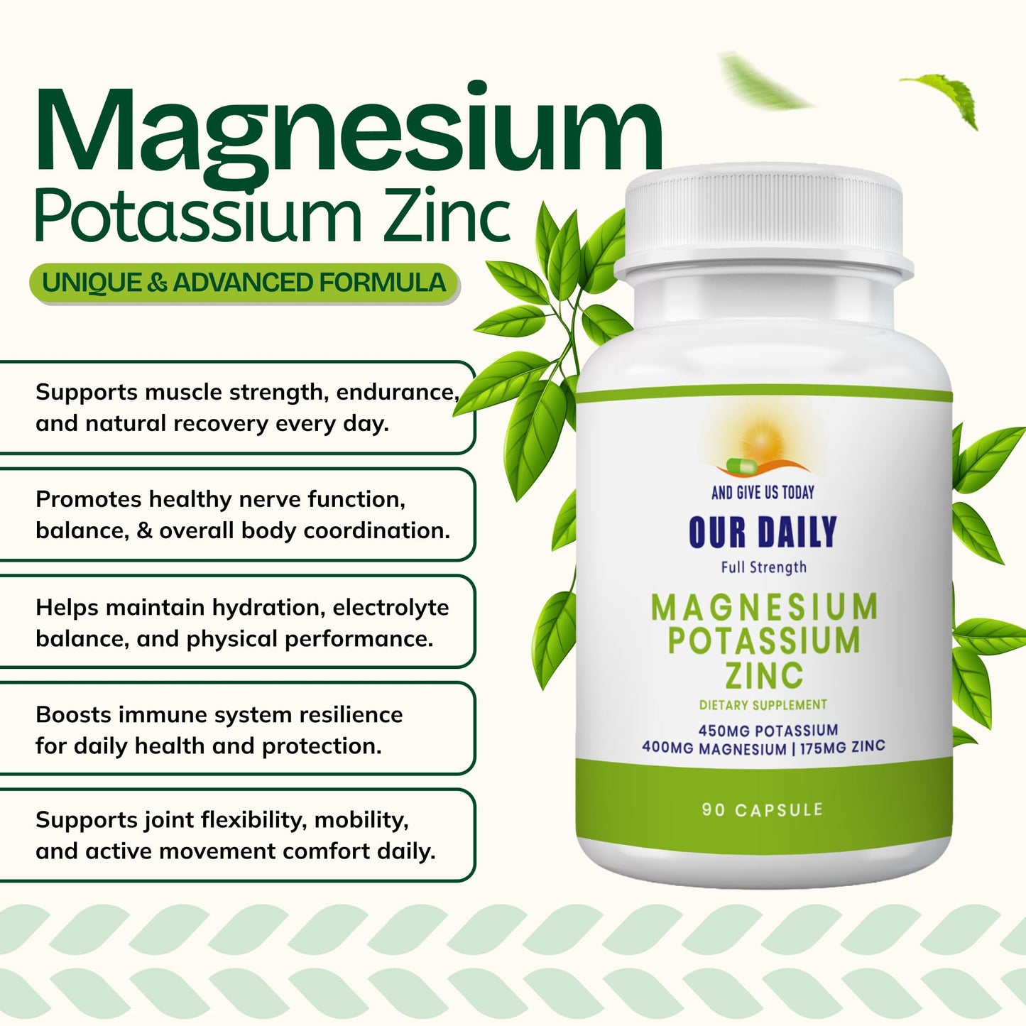 AND GIVE US TODAY OUR DAILY Our Daily Vites Potassium Magnesium Supplement with Zinc 1025mg 90 Capsules