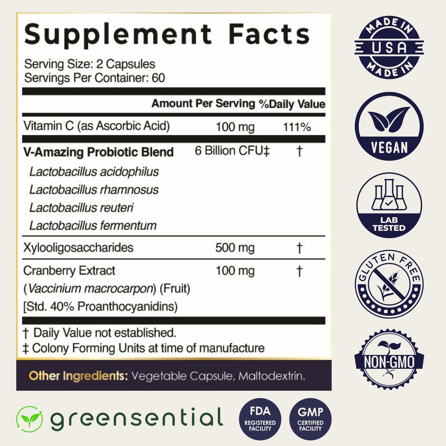 Greensential Vaginal Probiotics & Prebiotics Capsule, 120 Count