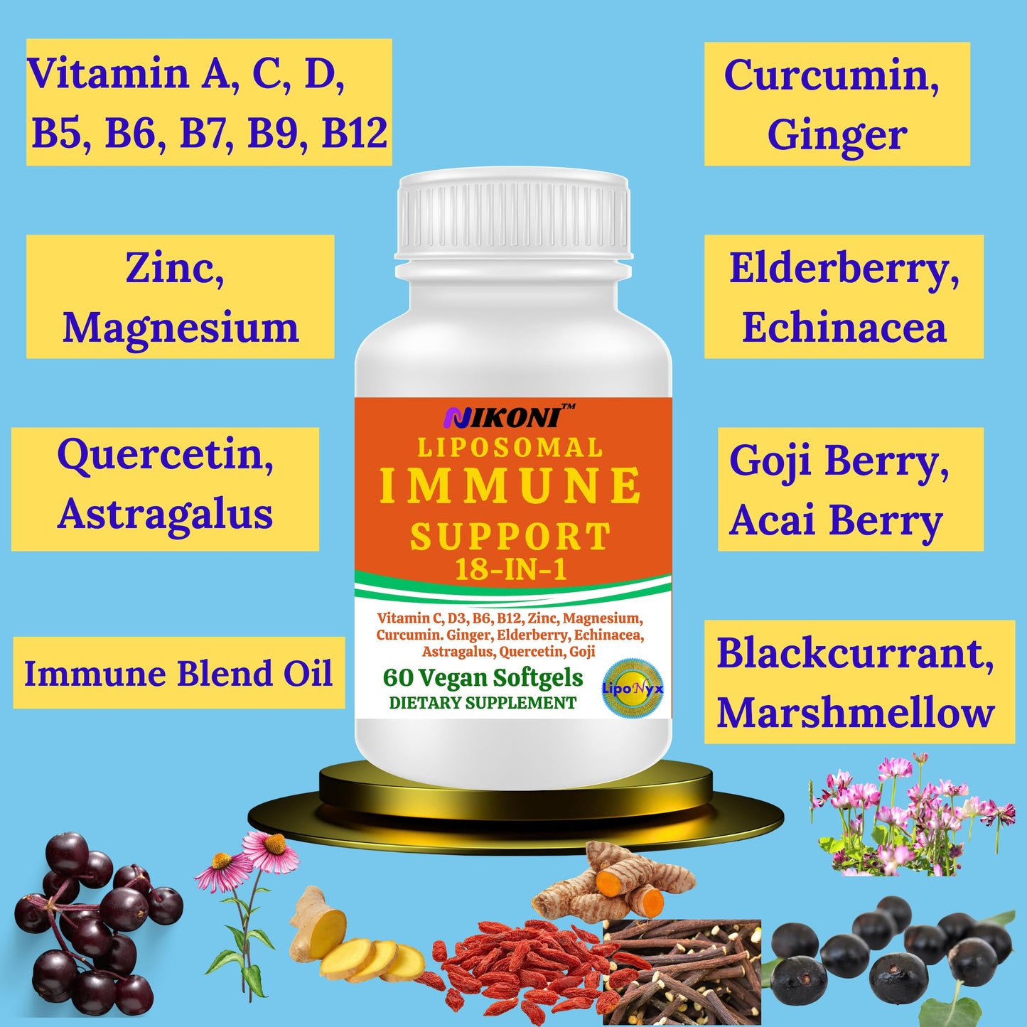 Nikoni Vegan Liposomal Immune Support Softgels, 60 Softgels