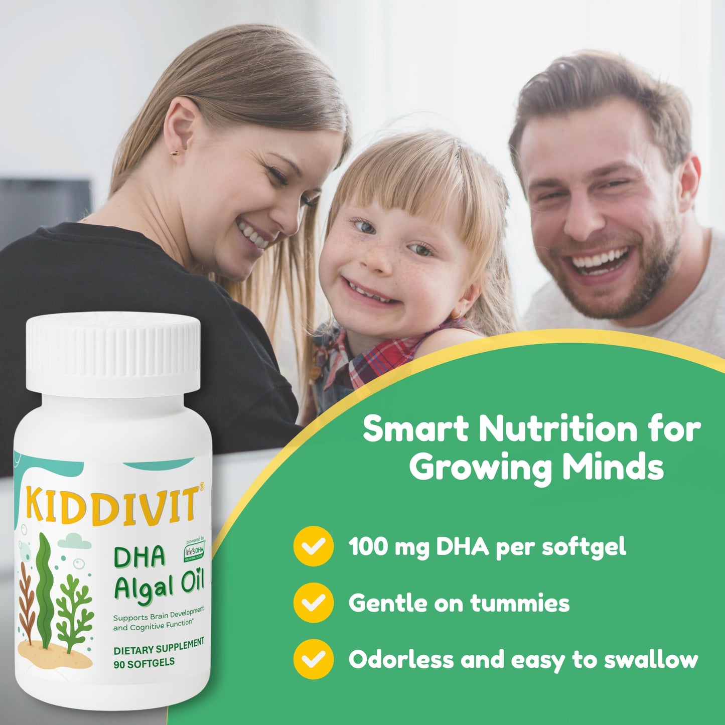Kiddivit Algal Oil DHA Softgels for Kids 90 Softgels