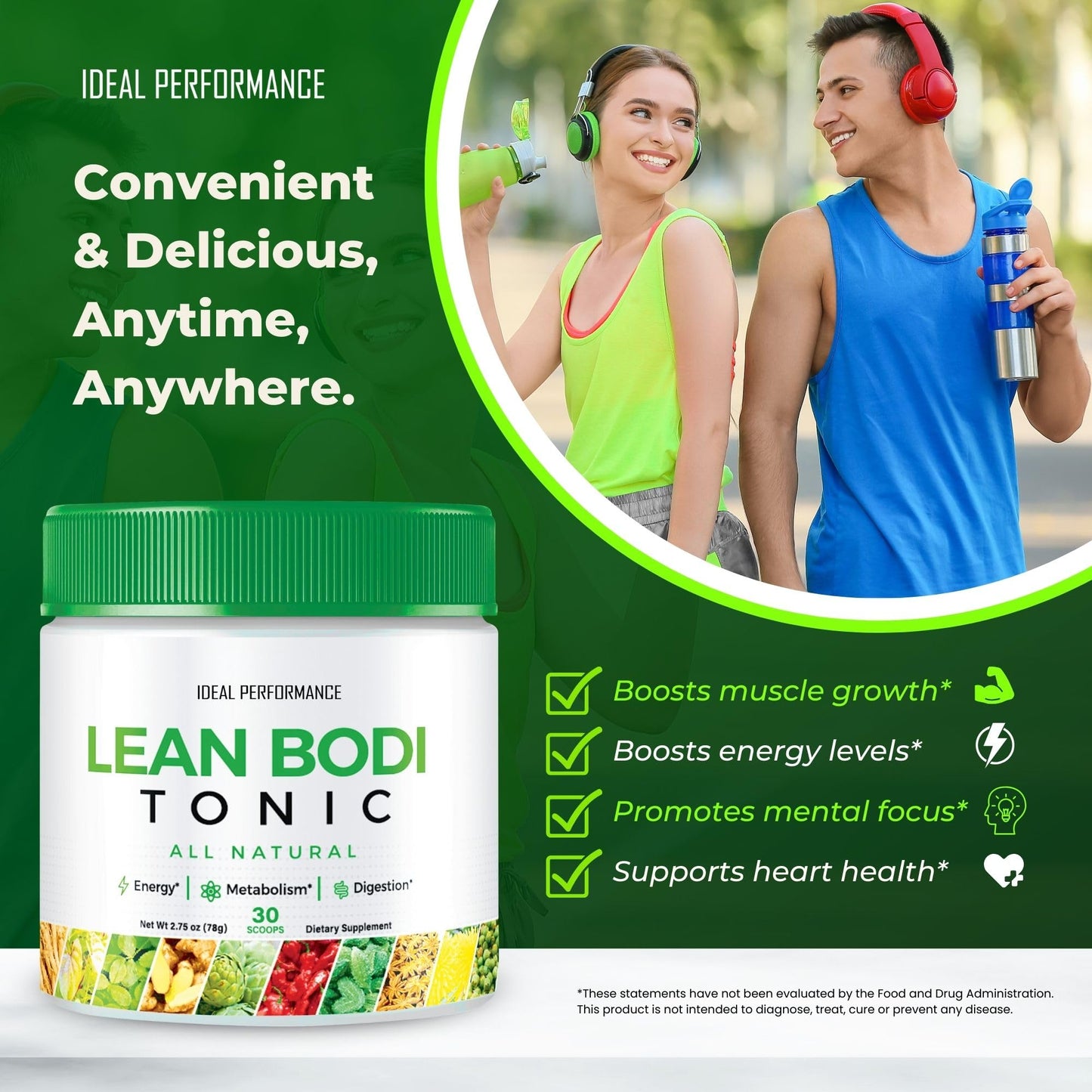 IDEAL PERFORMANCE Lean Bodi Tonic Powder Official Formula 4 oz (Pack of 2)