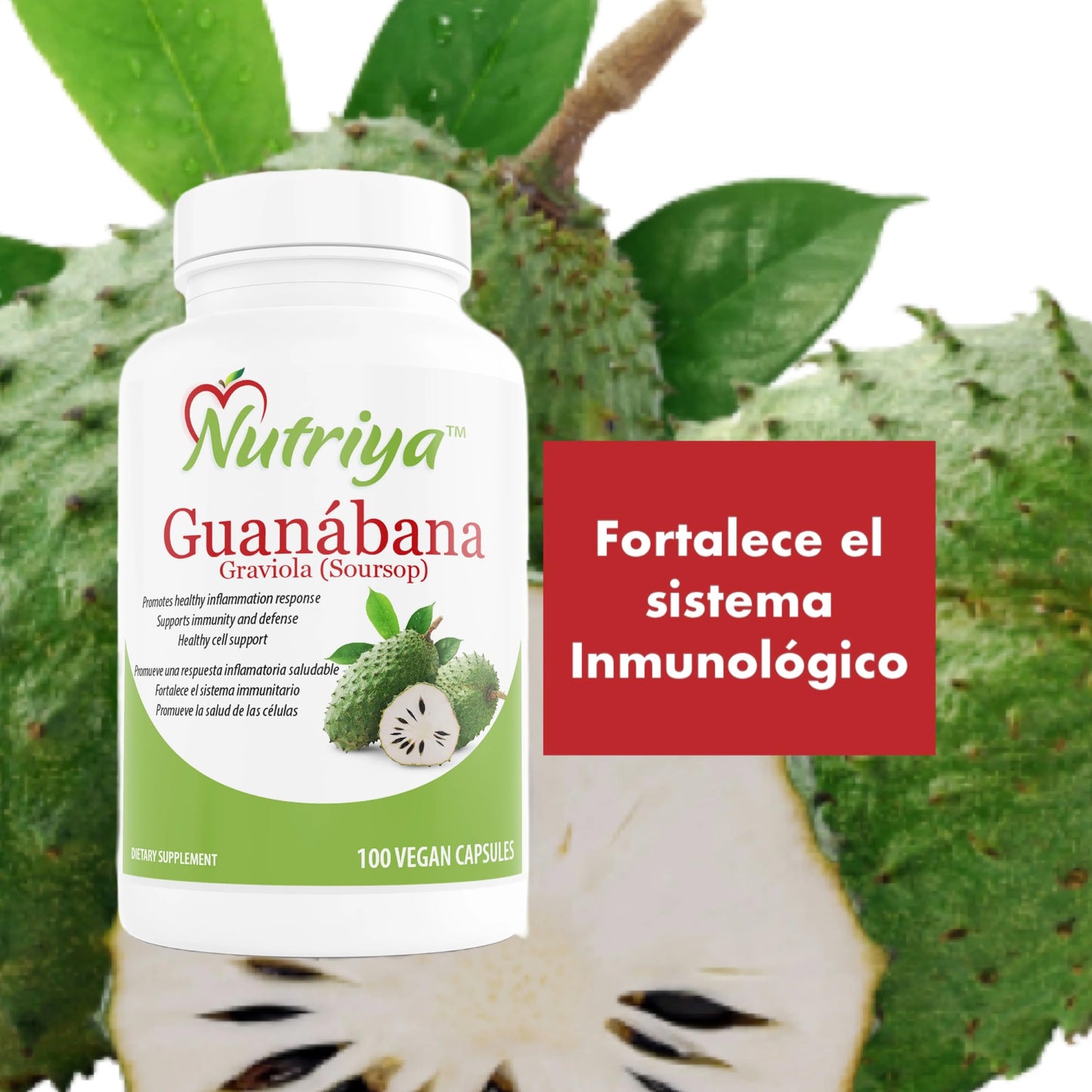 Nutriya Guanábana (Graviola-Soursop) Super Antioxidant - Supports Healthy Cells - Immune System Booster, 100 Vegetarian Capsules