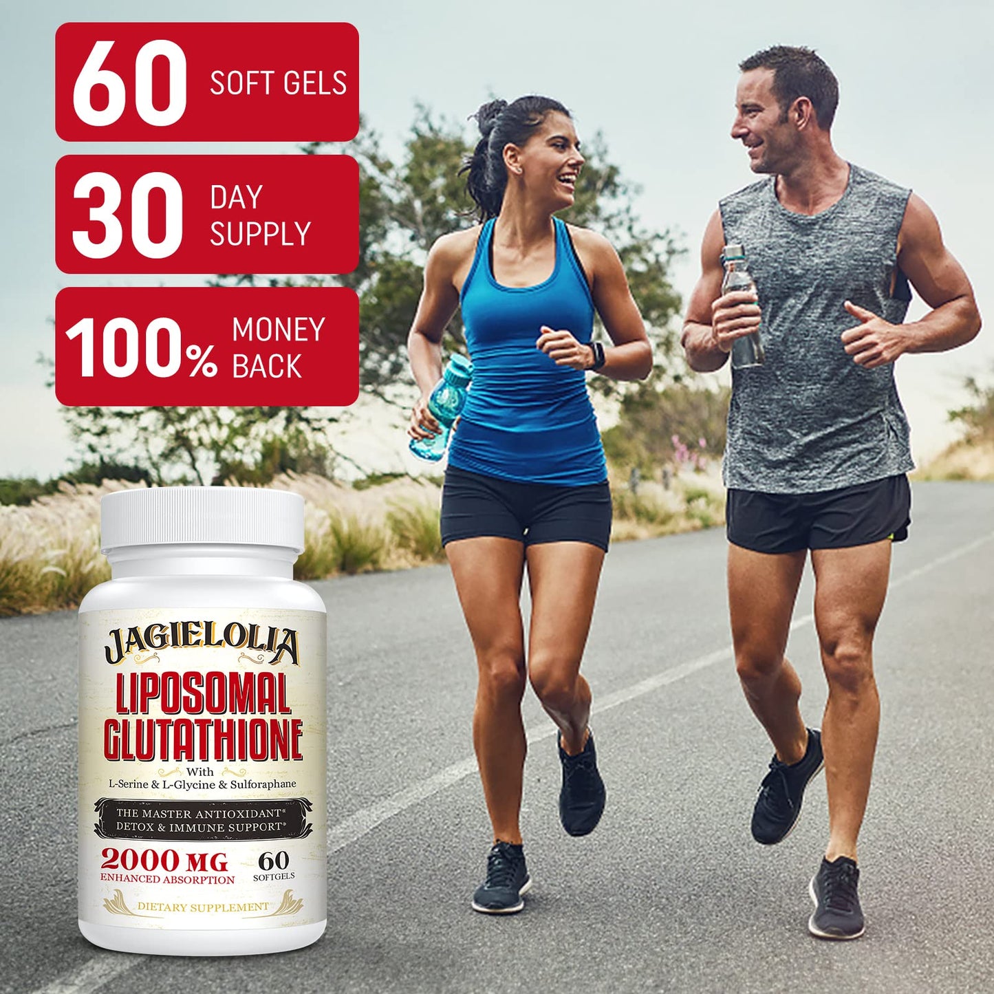 Jagielolia Liposomal Glutathione 2000 mg with L-Serine, L-Glycine & Sulforaphane – Active L-Glutathione Unique Formulation to Enhance Absorption, 360 Softgels