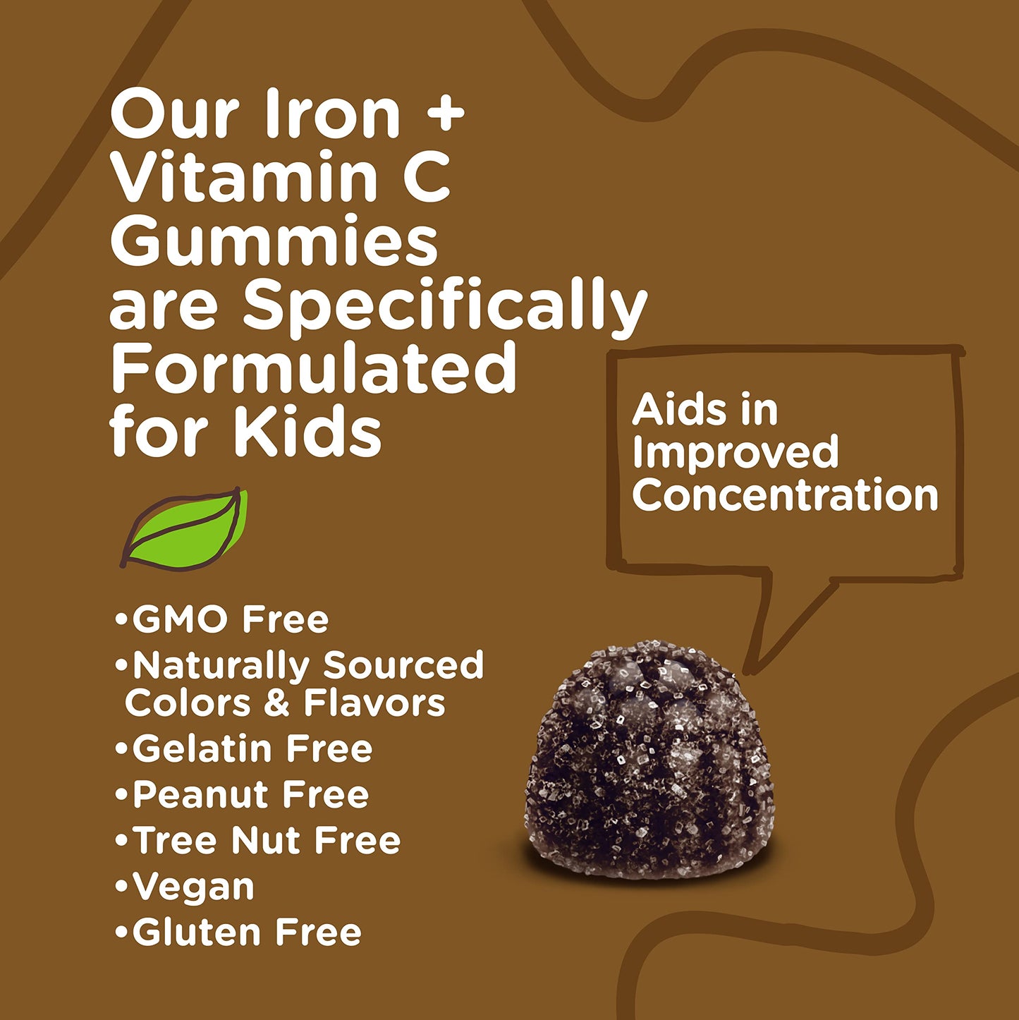 Viteey Iron for Kids with Vitamin C - Tasty Chewable Grape Flavored Gummy, 120 Count