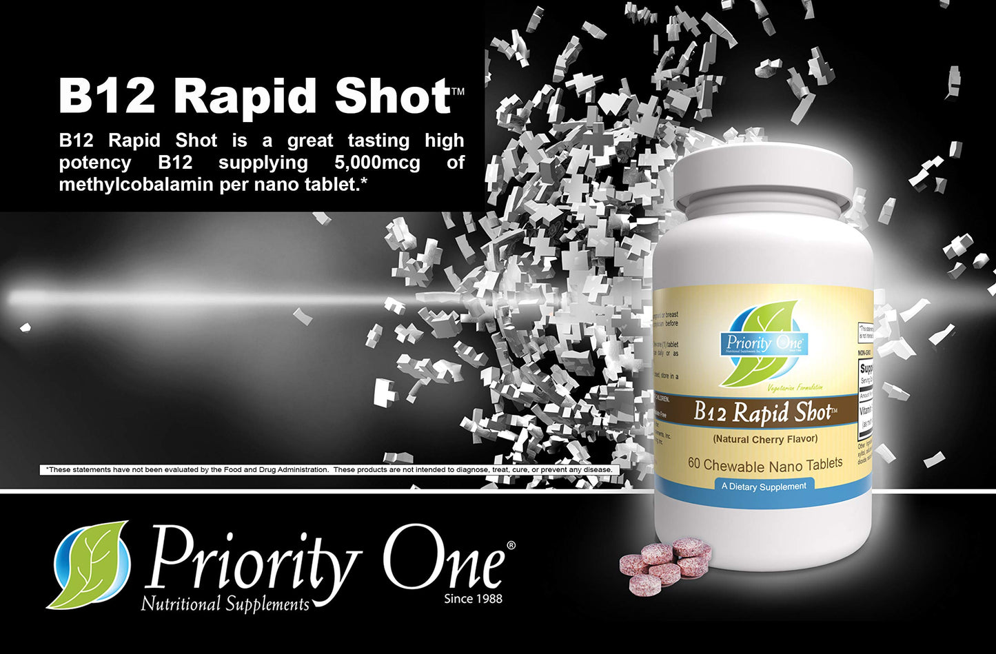 Priority One Vitamin B12 Rapid Shot Methylcobalamin Chewable Tablets, 60 Count