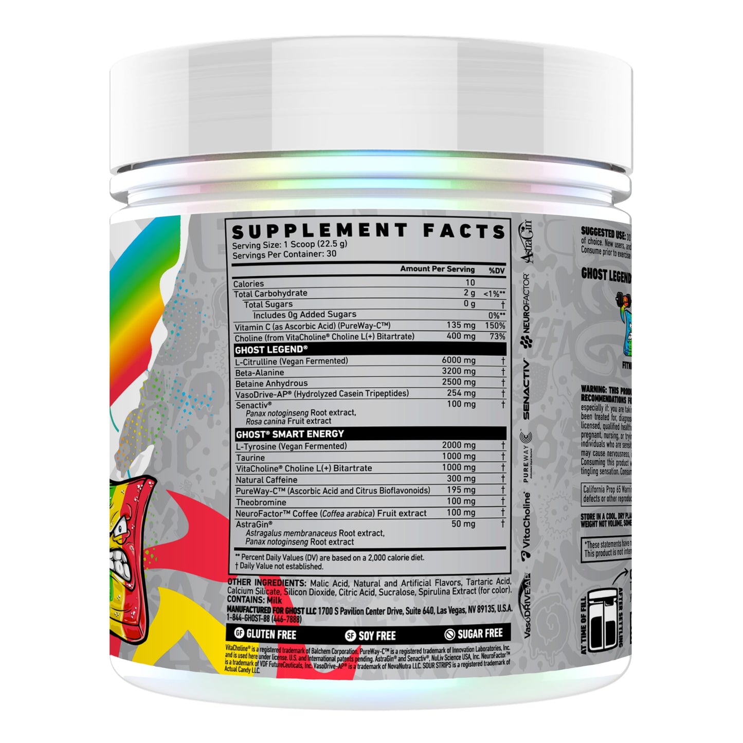 GHOST Legend Pre-Workout Powder Sour Strips, 23.8 oz