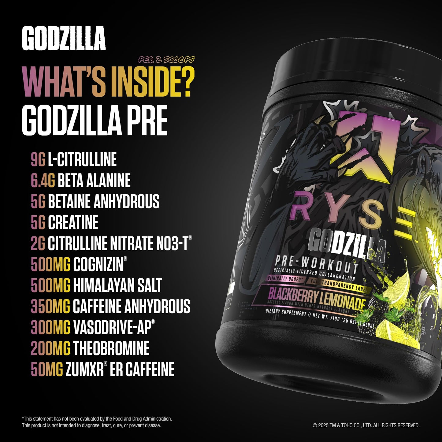 RYSE Up Supplements Godzilla X Noel Deyzel Pre Workout Powder, 25 Servings