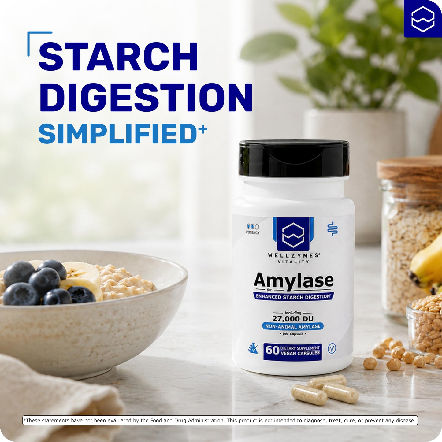Wellzymes Amylase for Enhanced Starch Digestion Capsules, 60 Count