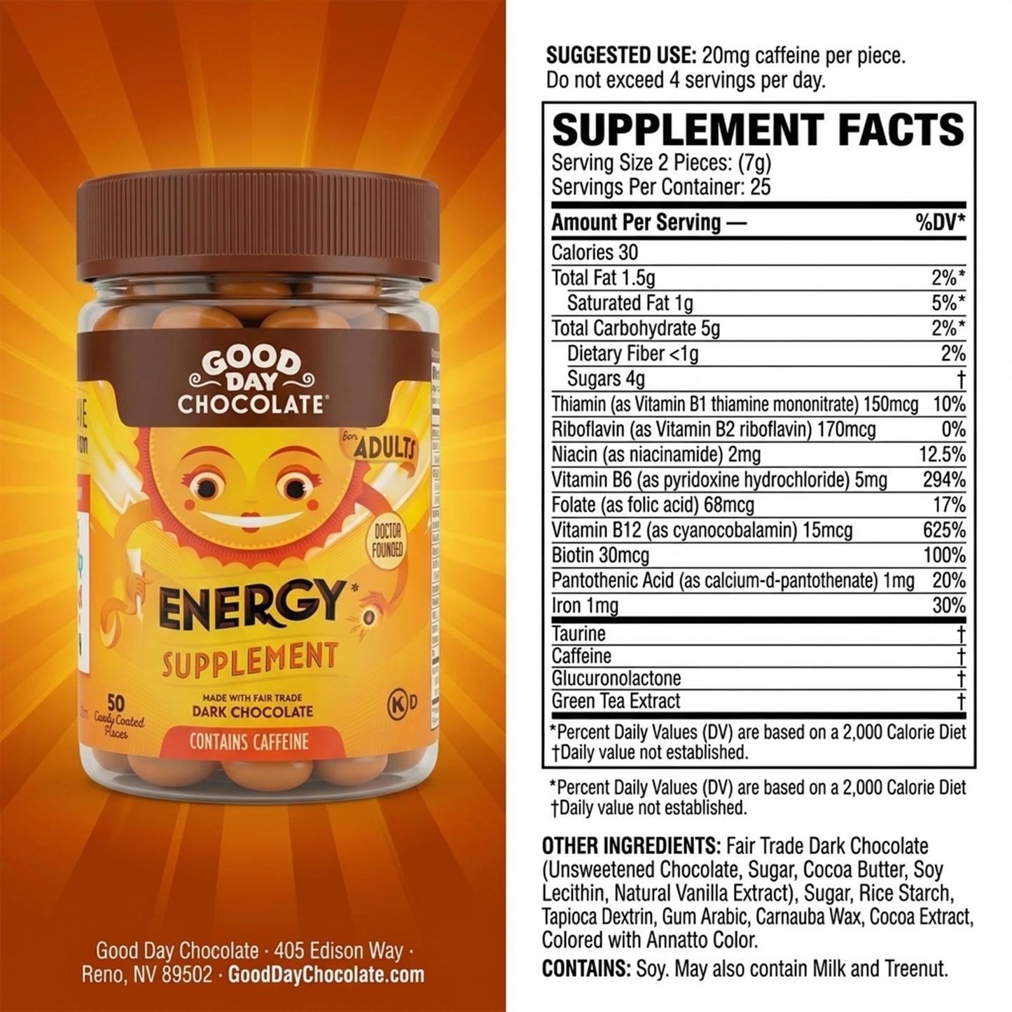 Good Day Chocolate Energy Supplements for Adults Chewable 100 Count