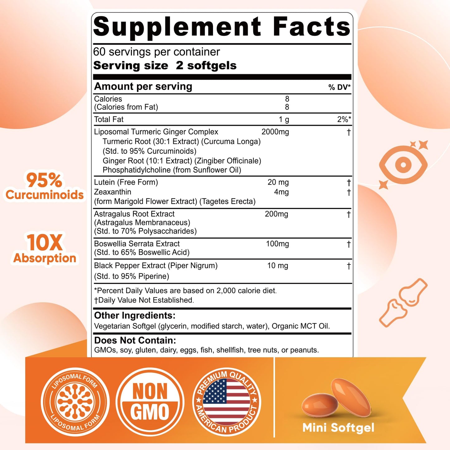 Nextdia Liposomal Turmeric and Ginger Supplement 2000mg with Lutein Zeaxanthin Softgels 120 Count