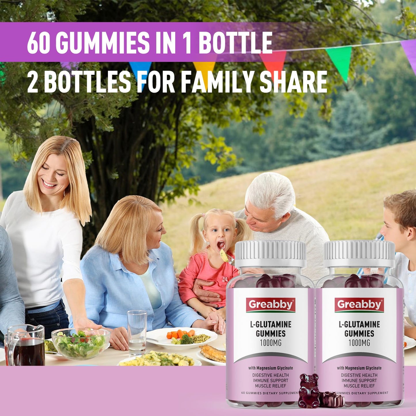 GREABBY L-Glutamine 1000mg Gummies, 120 Count