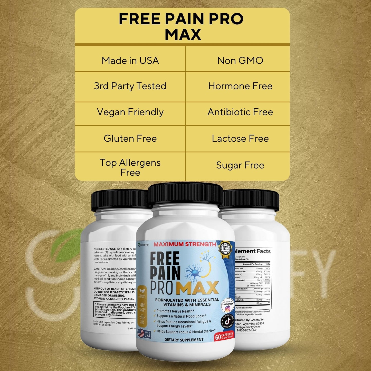 GREENVIFY Free Pain ProMax Maximum Strength Capsules, 60 Capsules