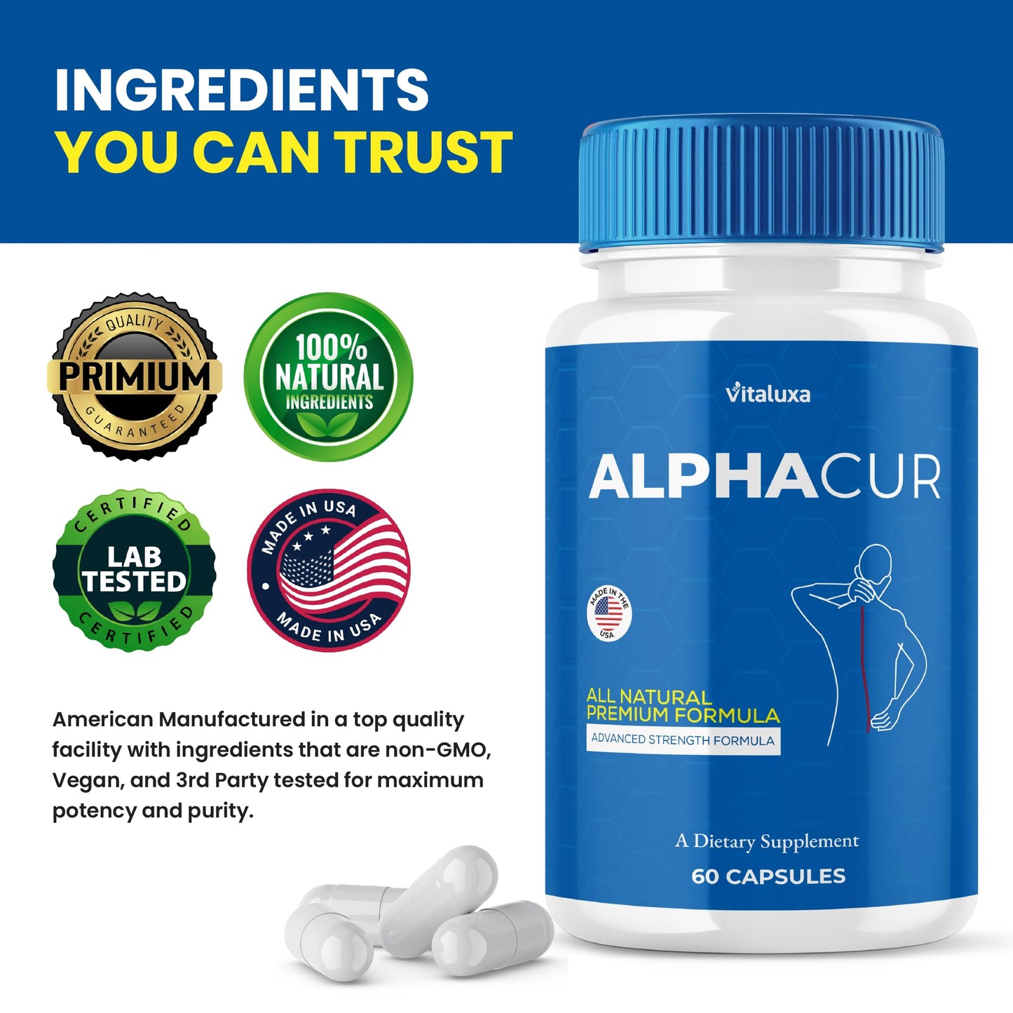Vitaluxa Alphacur for Neuropathy Nerve Support Capsules, 120 Capsules