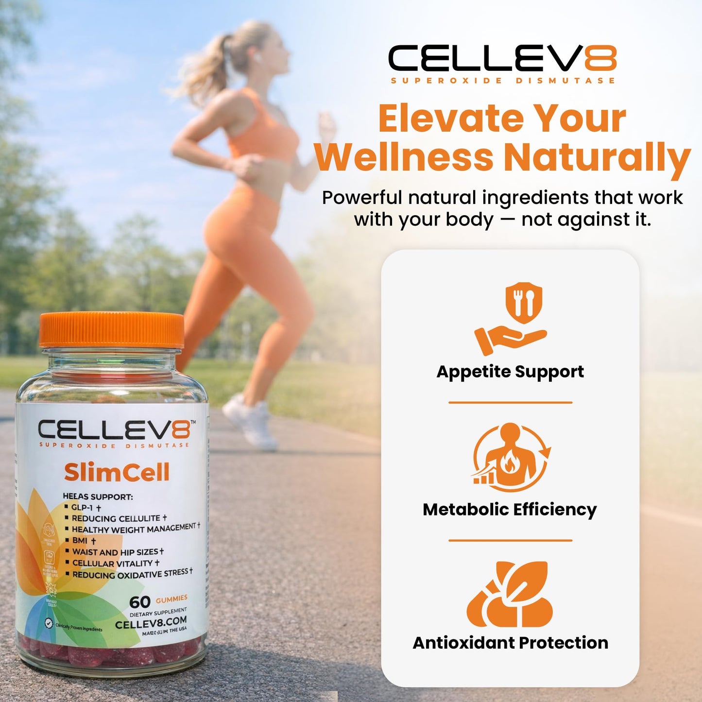 Cellev8 Superoxide Dismutase SlimCell Clinical Studied Metabolism & Appetite Support Gummies, 60 Count