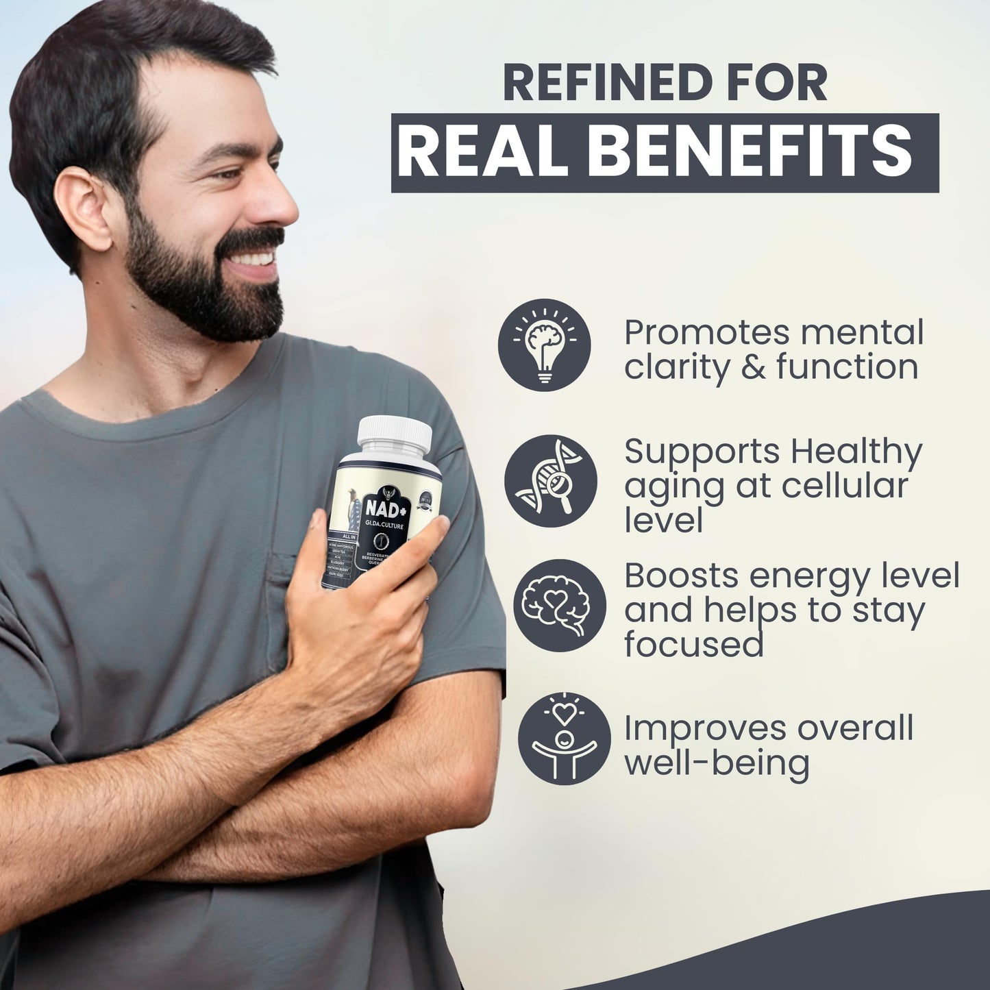 Gi.Da.Culture NAD+ Resveratrol Supplement for Energy, Cellular Health & Healthy Aging – High Potency NAD Plus Capsules, 150 Count