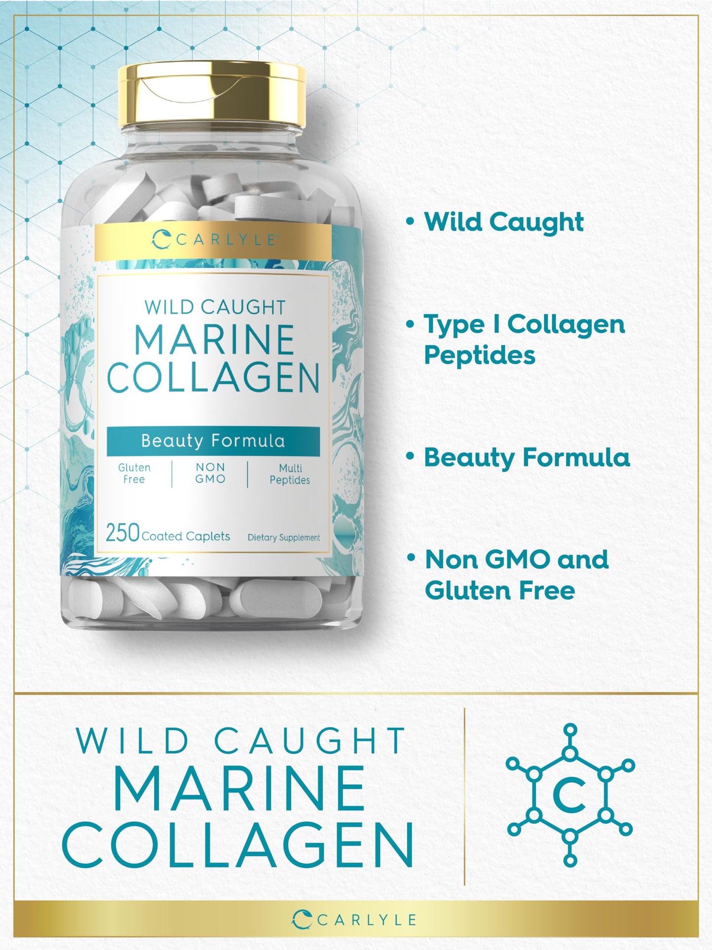Carlyle Marine Collagen for Hair Skin and Nails Caplets 250 Count