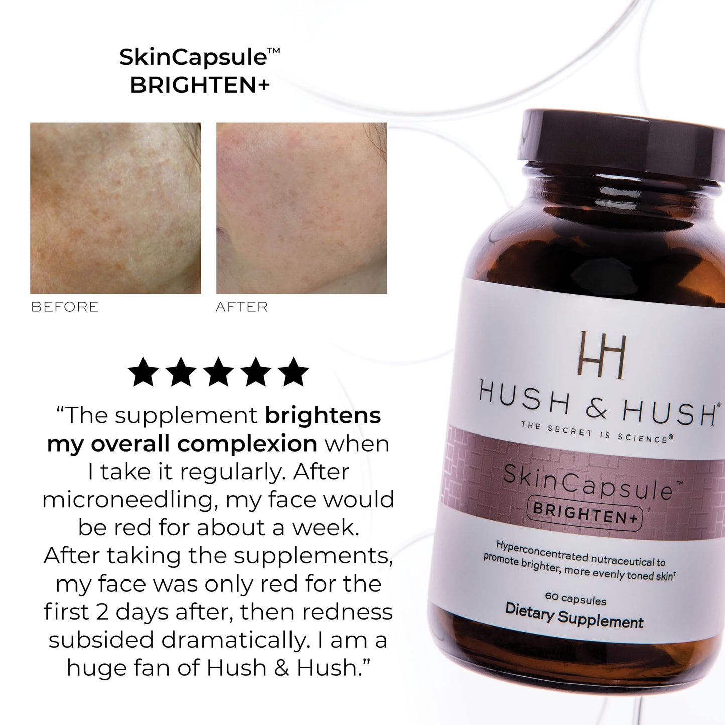 Hush & Hush Vitamin C Supplement for Skin Brightening Powder, 60