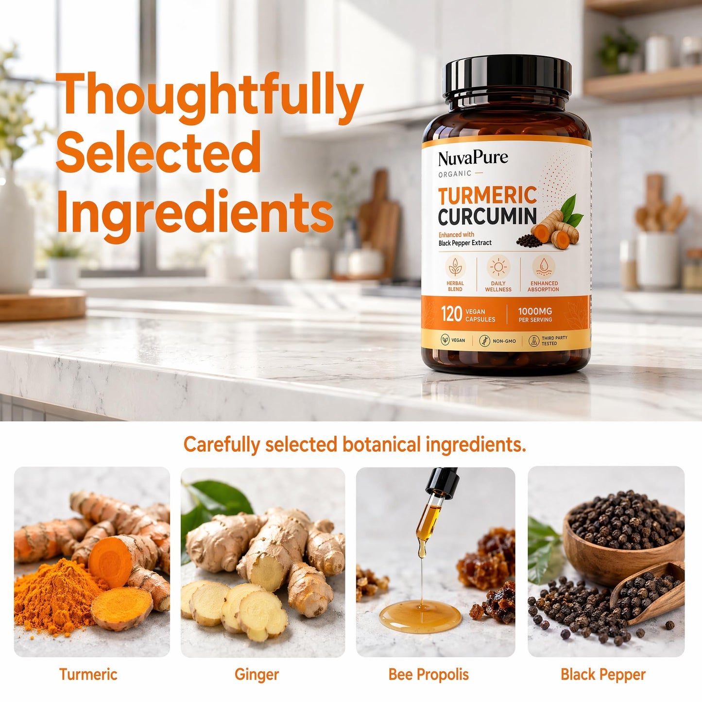 ONAISE Nuvapure Organic Turmeric Curcumin Capsules – Turmeric Curcumin Formula with Black Pepper Extract, 120 Count